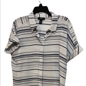 ALFANI white black stripe sheer blouse 10P